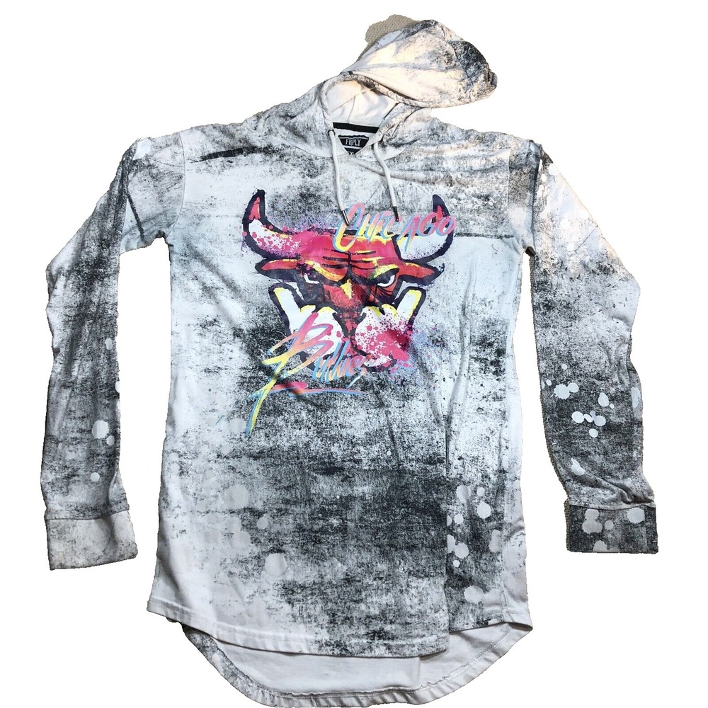 Chicago Bulls Hoodie T Shirt XL white graffiti FRPLY